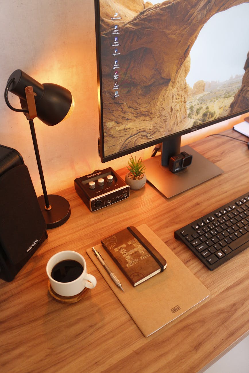 coffee on desk in home office